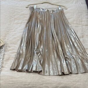 Zara Metallic Pleated Midi Skirt in Gold-Taupe